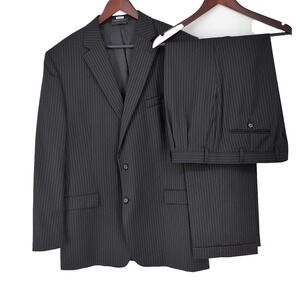 Lauren Ralph Lauren Macy's Black Pinstripe 46L 2 Piece Wool Suit Pants 37X32
